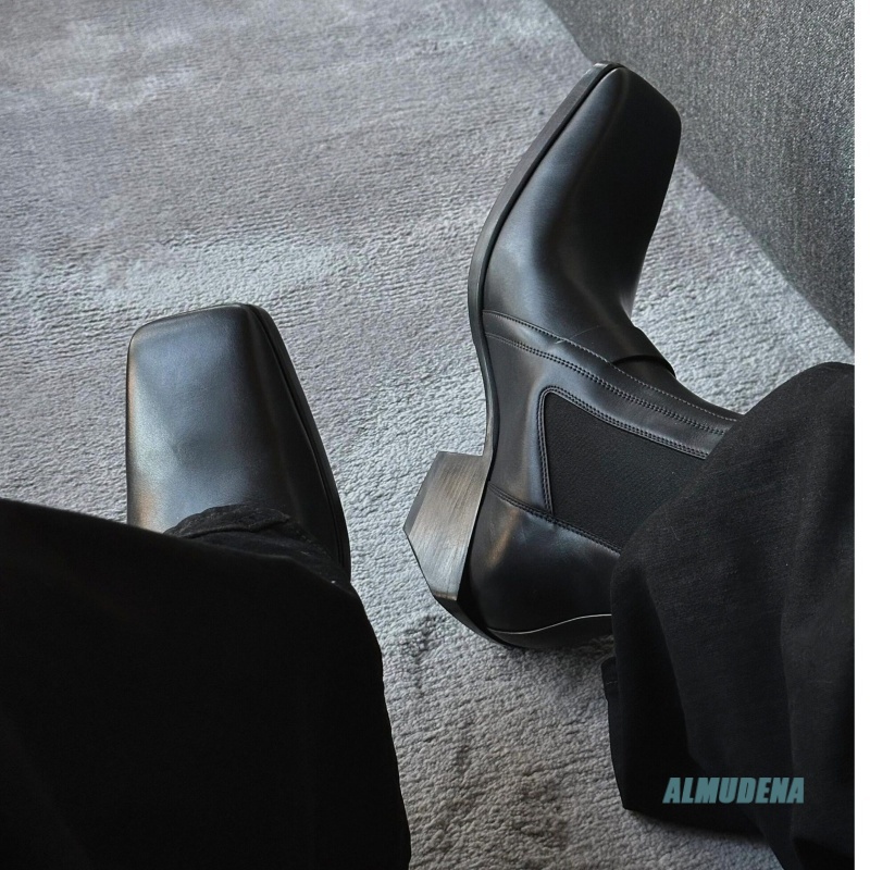 Men'S Formal Style - Square Toe Men's Black Leather Chelsea