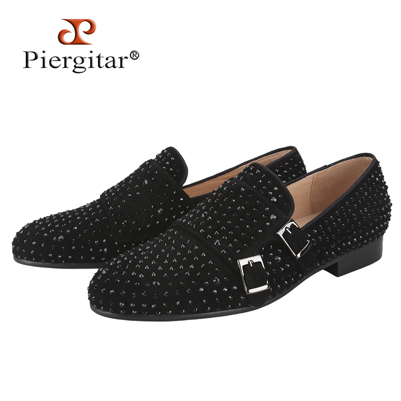 Men'S Formal Party Wear Shoes - Piergitar New Black Suede Men Double