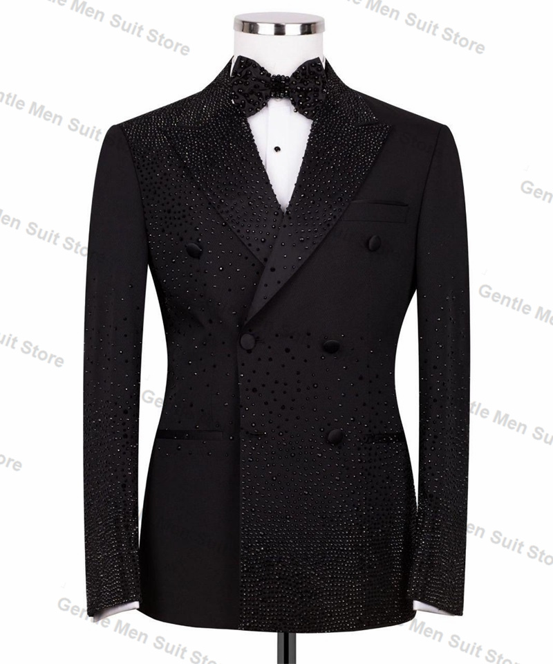 Formal Wear For Men Black Suit - Black Luxury Crystals Men Suits 2