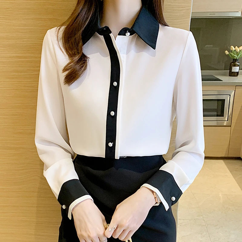 Men'S Formal Style - White Chiffon Shirt for Women Korean