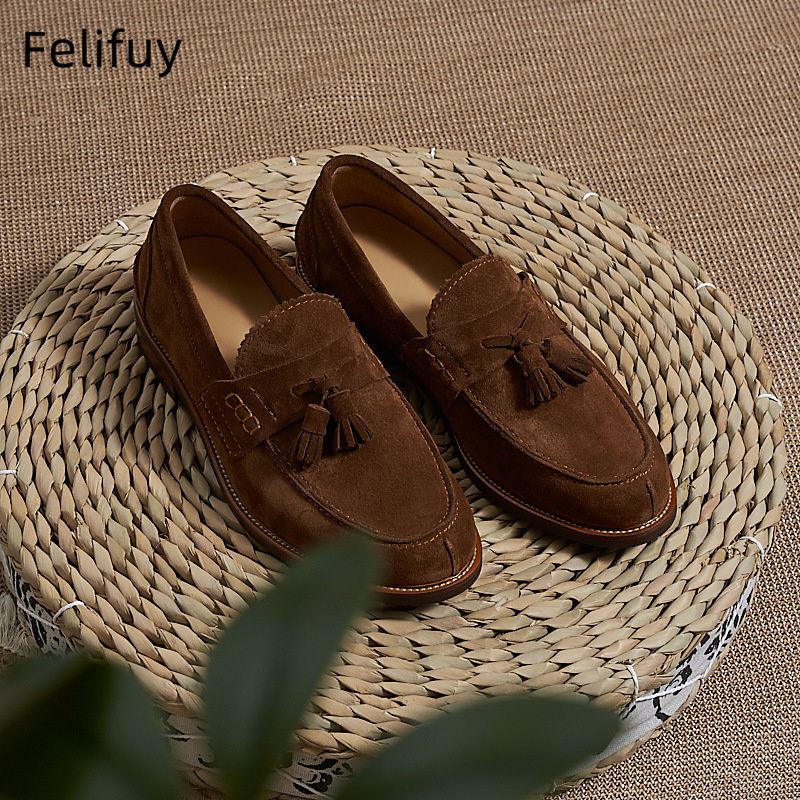 Men'S Formal Party Wear Shoes - New Brown Men Flat Loafers Cow