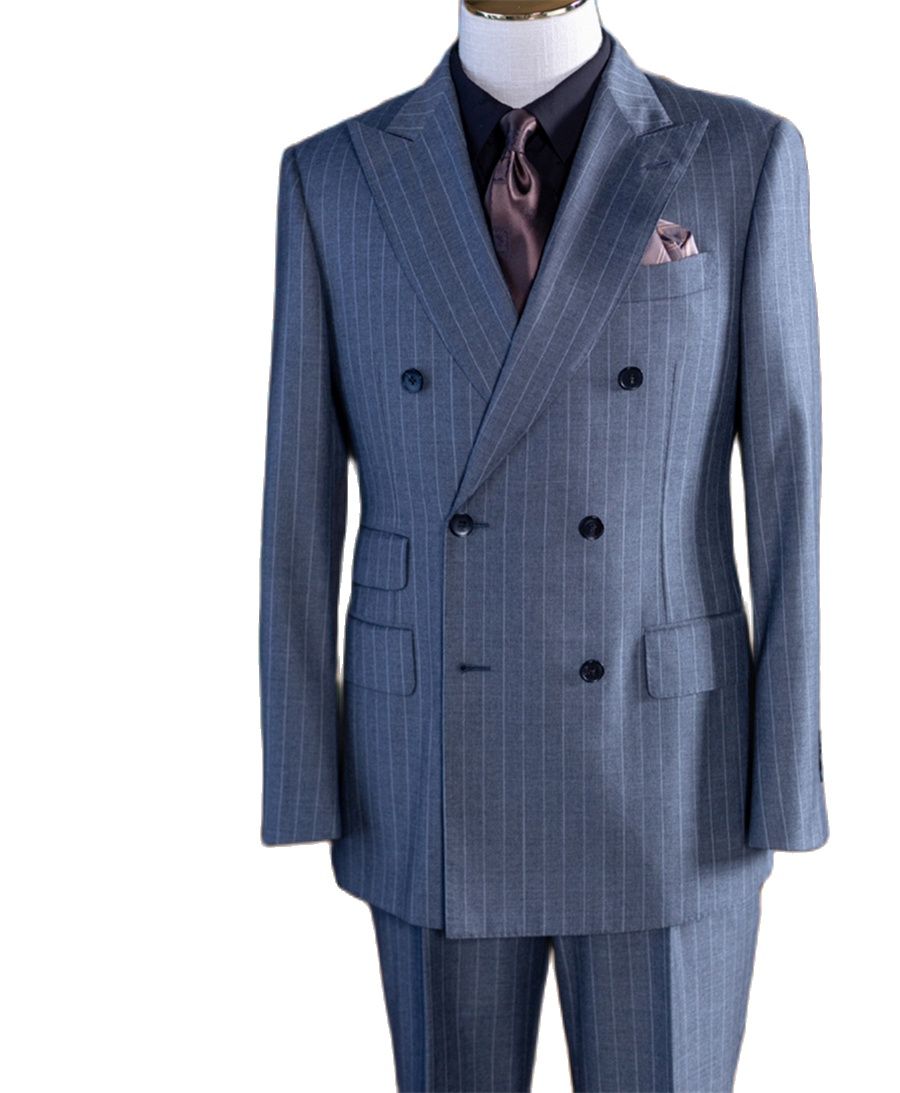 Men Formal Wear Pants - Grey Stripe Double Breast Classic Men's