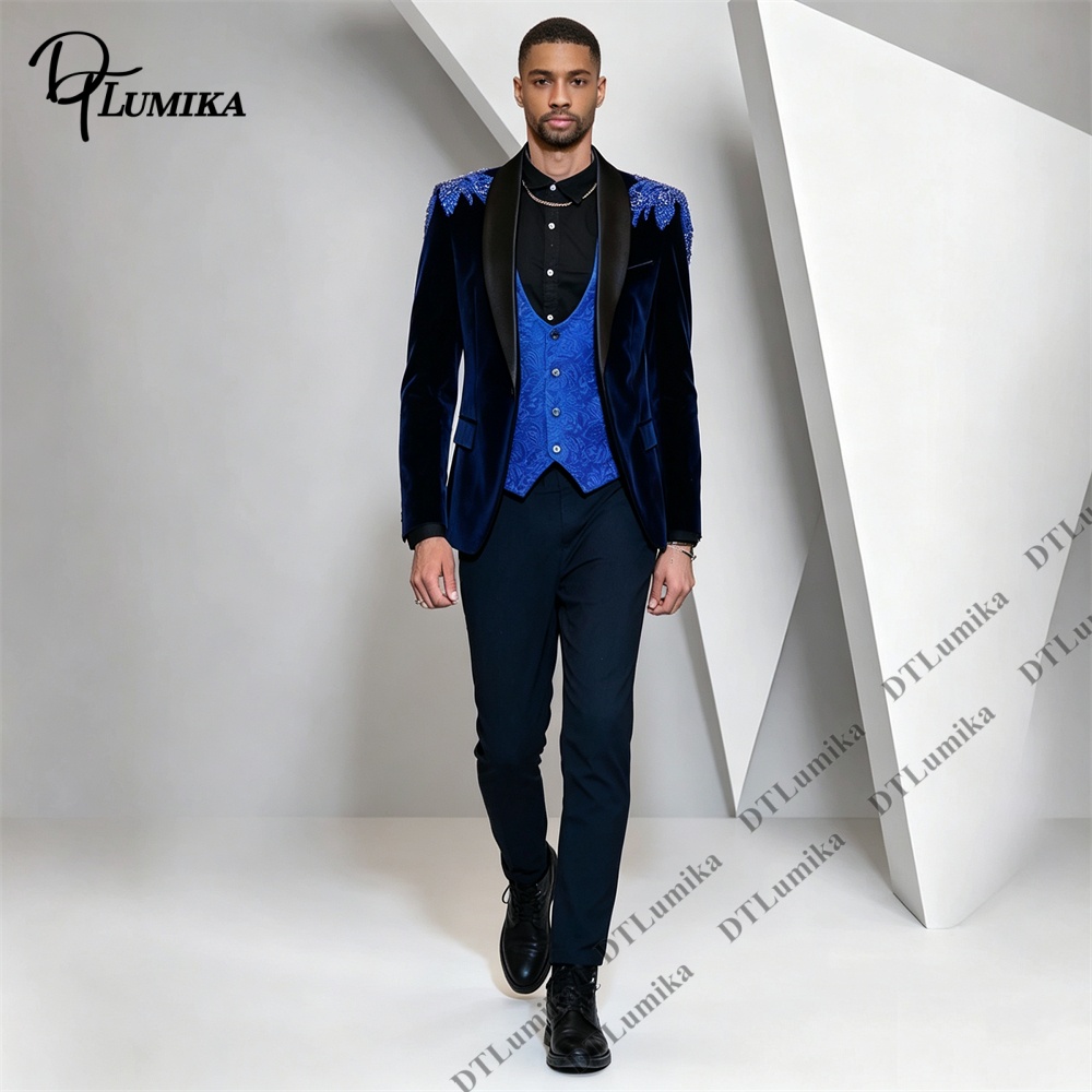 Men Formal Wear Pants - Peagent Men 3 Piece Velvet Suit