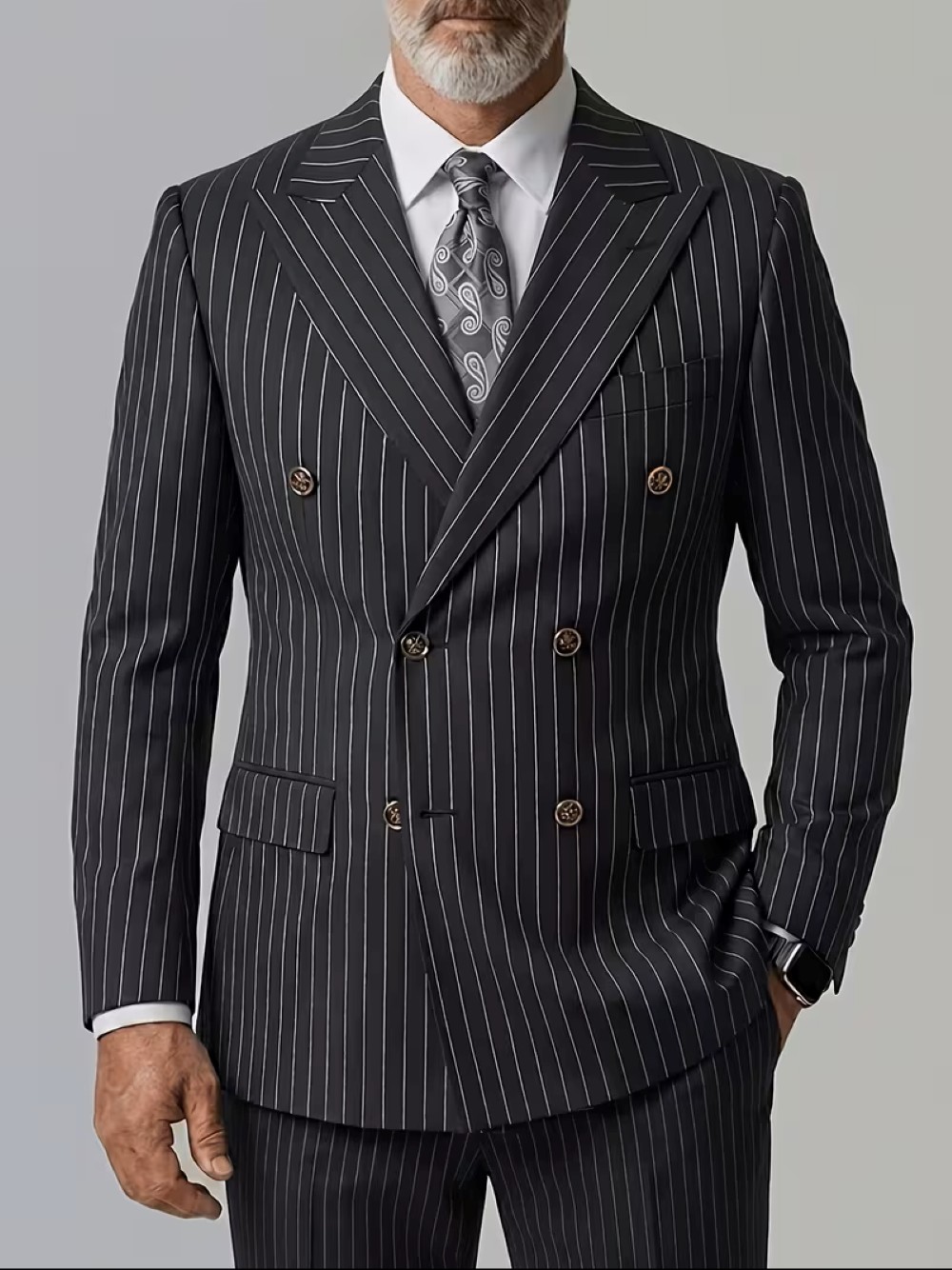 Formal Wear For Men Black Suit - Men's Black Pinstripe Double Breasted Blazer,