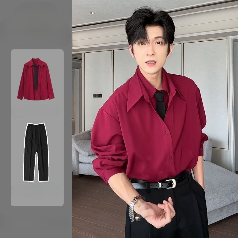 Men's Patchwork Long Sleeve Sh - Men Formal Office Wear Shirts ulasan dan harga
