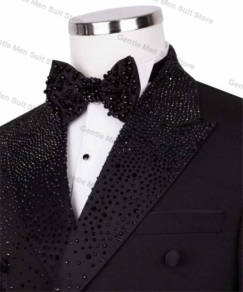 Black Luxury Crystals Men Suit - Formal Wear For Men Black Suit ulasan dan harga