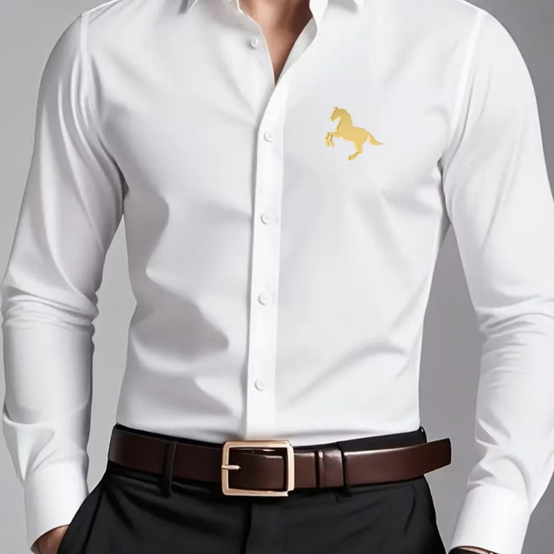 Elegant Golden Horse Logo Prin - Men Formal Office Wear Shirts ulasan dan harga