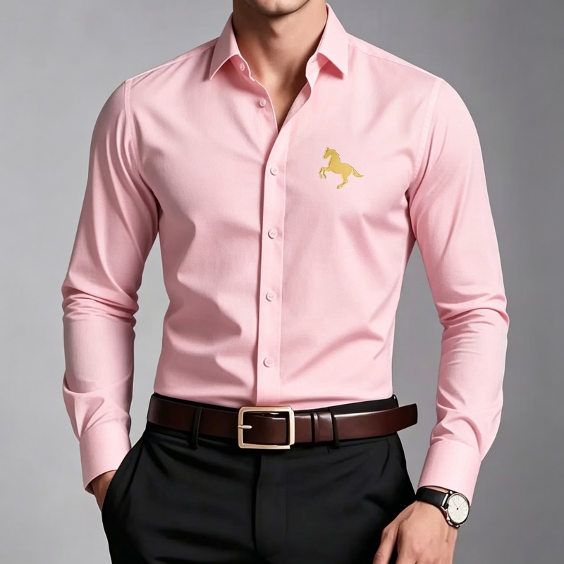 Elegant Golden Horse Logo Prin - Men Formal Office Wear Shirts ulasan dan harga