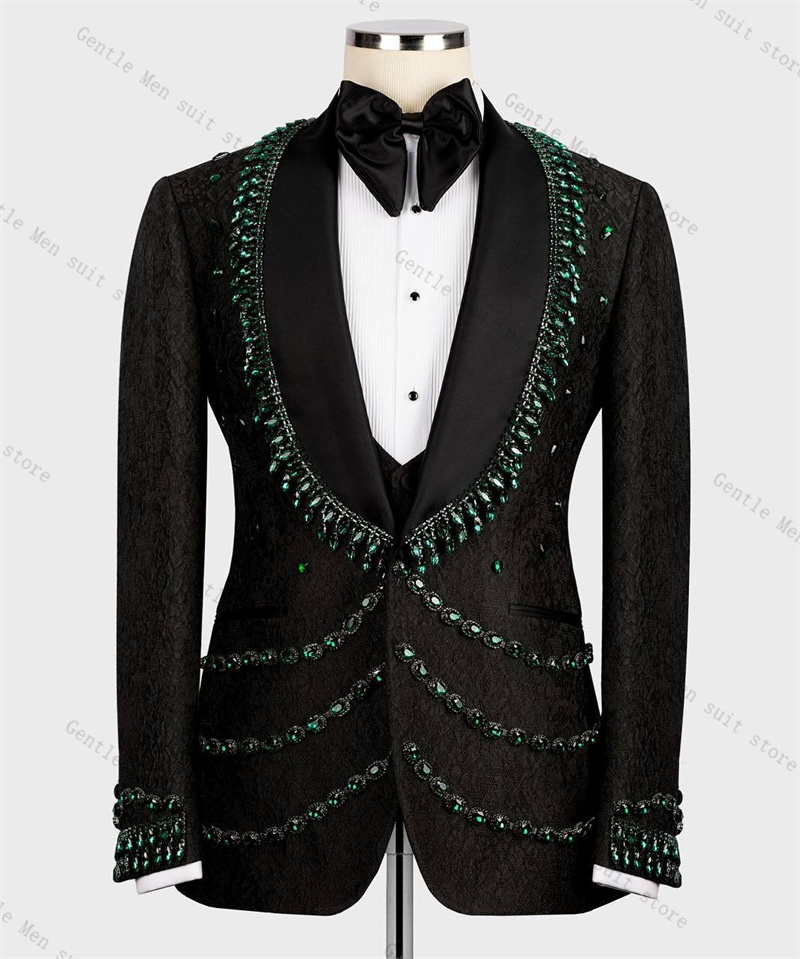 Luxury Crystals Men Suit Set 2 - Formal Wear For Men Black Suit ulasan dan harga