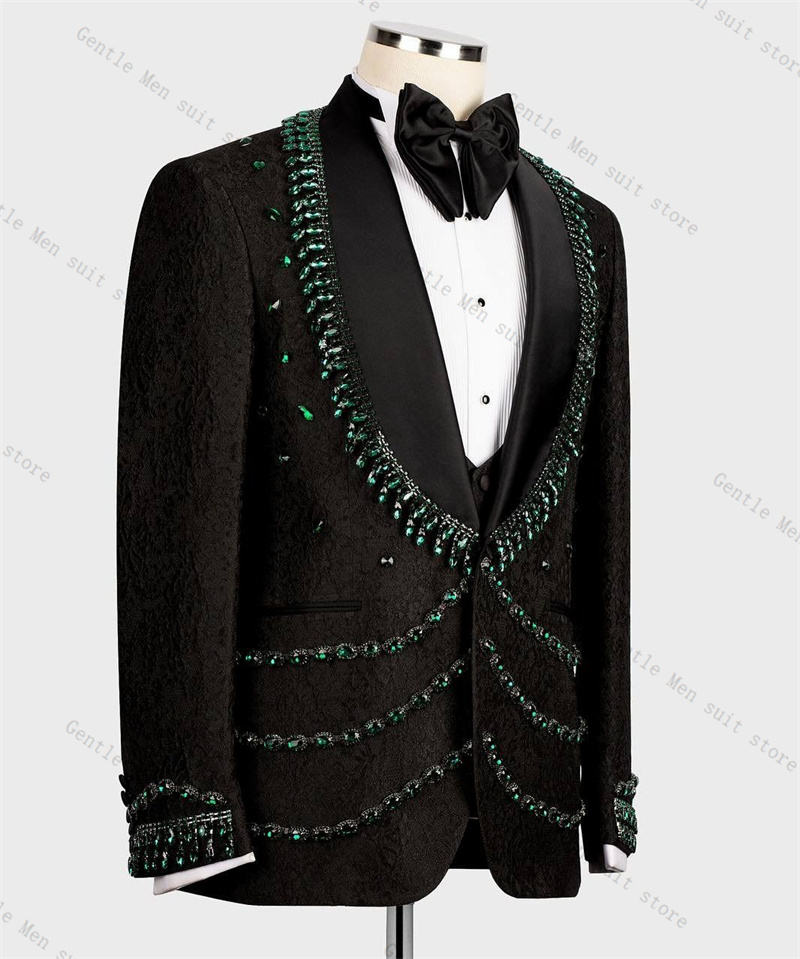 Luxury Crystals Men Suit Set 2 - Formal Wear For Men Black Suit ulasan dan harga