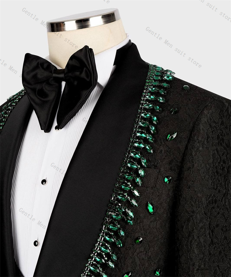 Luxury Crystals Men Suit Set 2 - Formal Wear For Men Black Suit ulasan dan harga