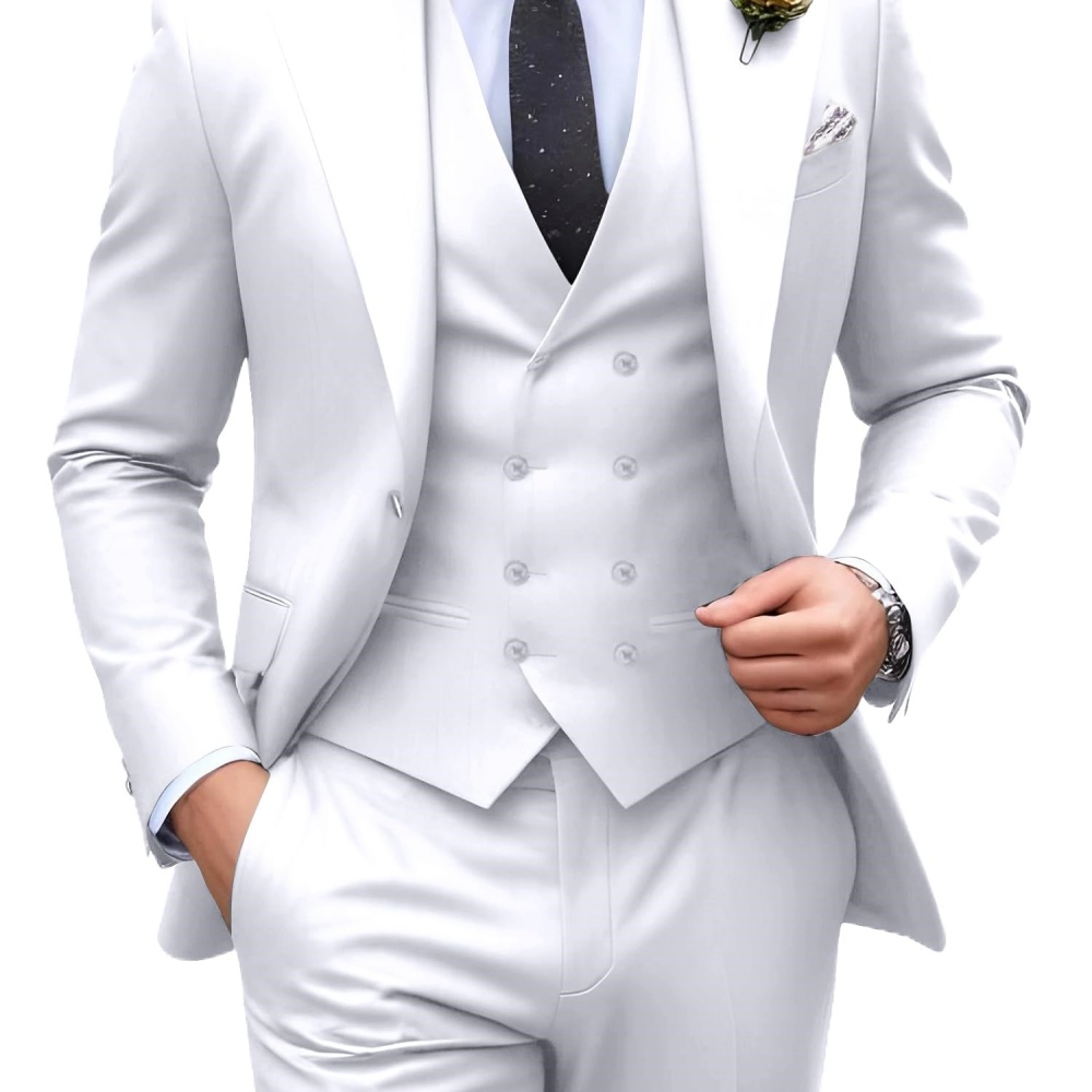 3 Pieces Solid Color Men Suits - Men Formal Wear Pants ulasan dan harga