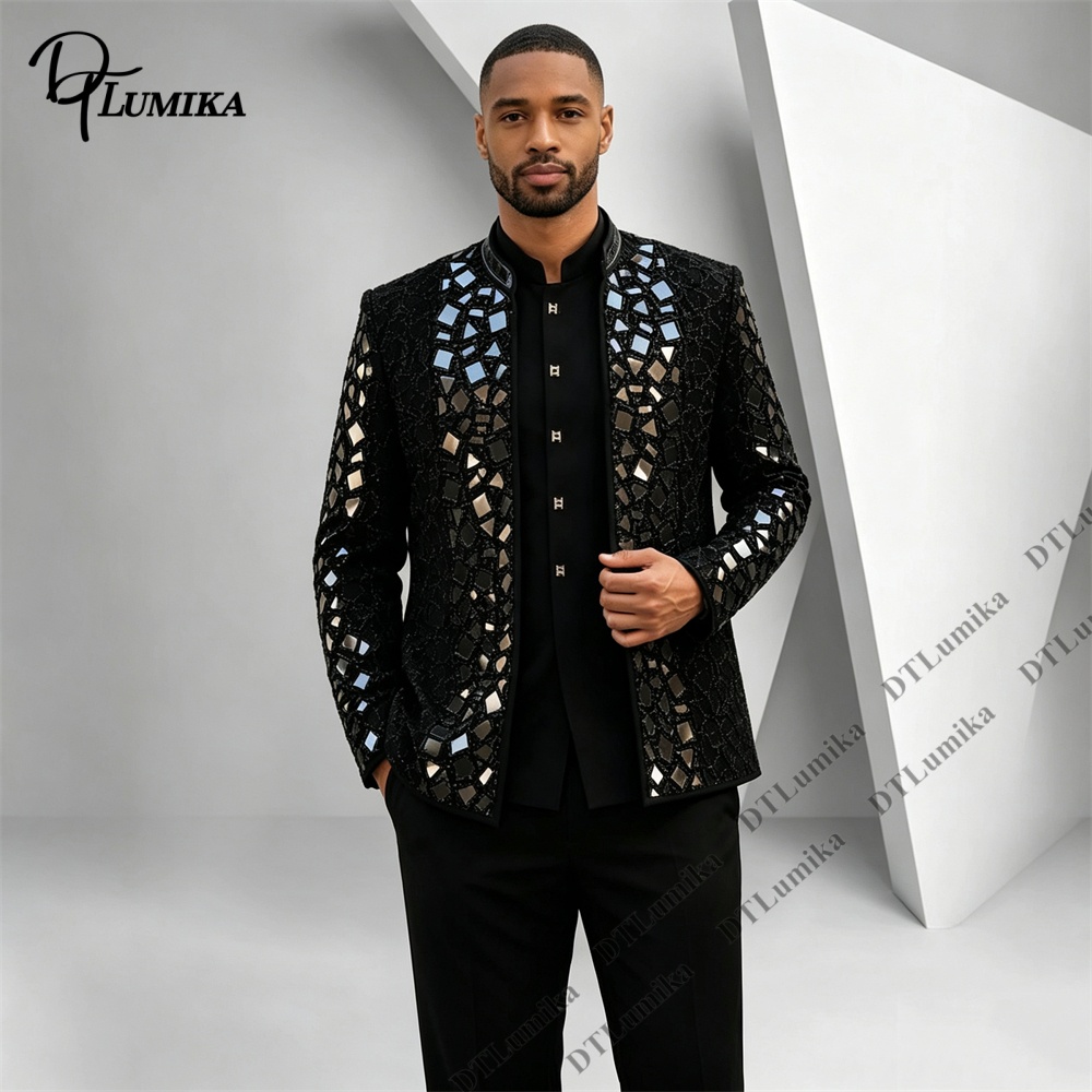 Men Black Mandarin Collar Suit - Men Formal Wear Pants ulasan dan harga