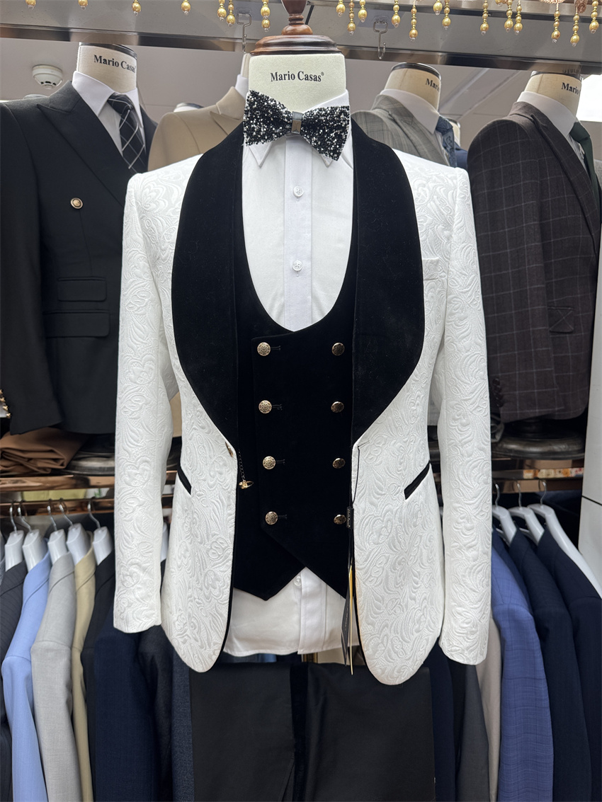 3 Pcs Floral Groom Tuxedo for  - Formal Wear For Men Black Suit ulasan dan harga