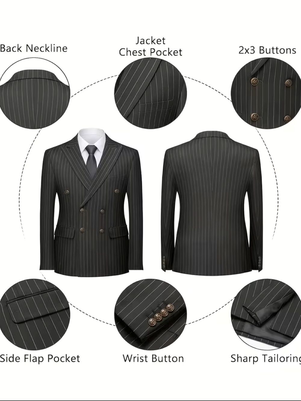  Men's Black Pinstripe Double  - Formal Wear For Men Black Suit ulasan dan harga